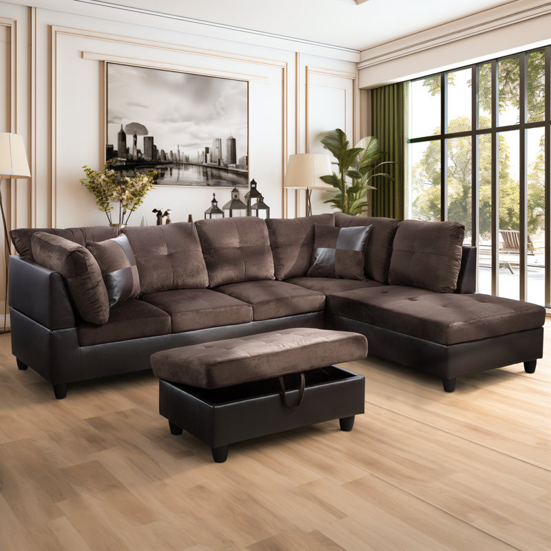 Canapé modulaire en L avec canapé-lit Modern Upholstery, Mélange de lin brun clair