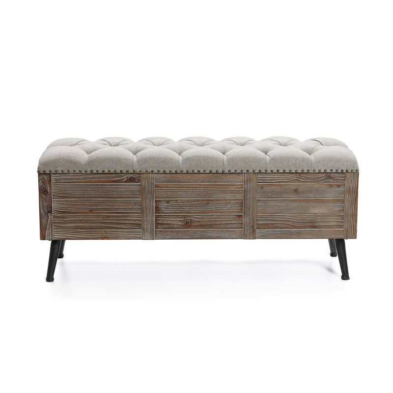 Elmont 47.24" W Solid Wood Upholstered Storage Bench
