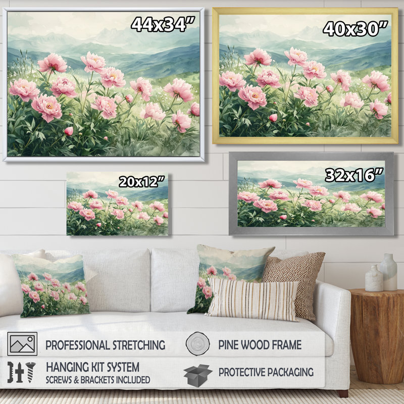 Art mural sur toile, pivoines de Ginamarie dans les hautes prairies II, Reproduction encadrée d'une seule photo