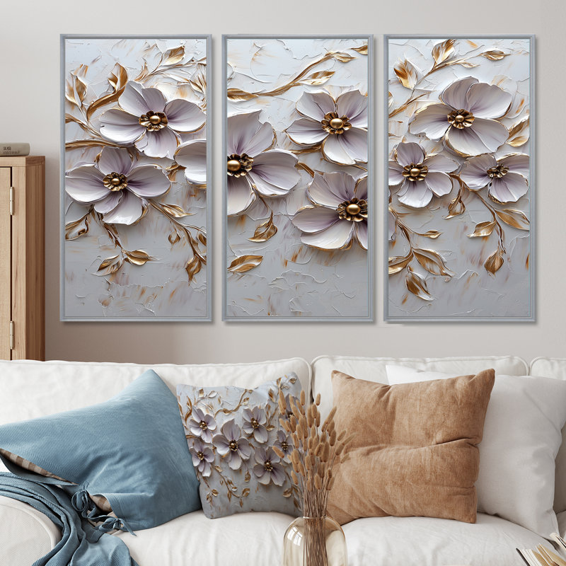 «Mauve», ensemble d'art mural Petunias Melody II, Toile argentée avec cadre flottant, H 32 po x l 48 po x P 1 po
