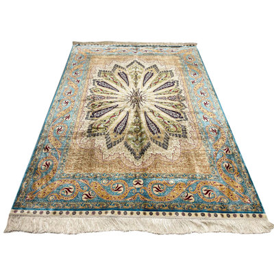 Tapis turc ivoire et bleu 5x7