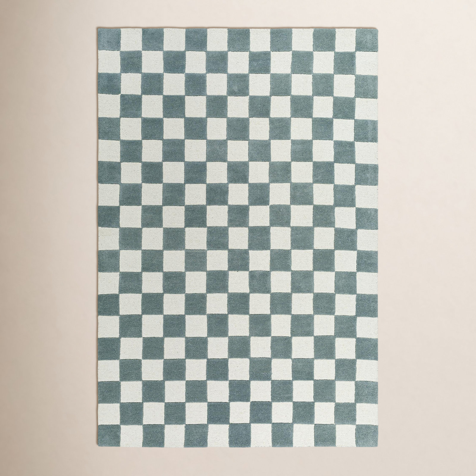 Jenna Hand-Woven Teal Checkered Rug, Rectangle 5' x 8'