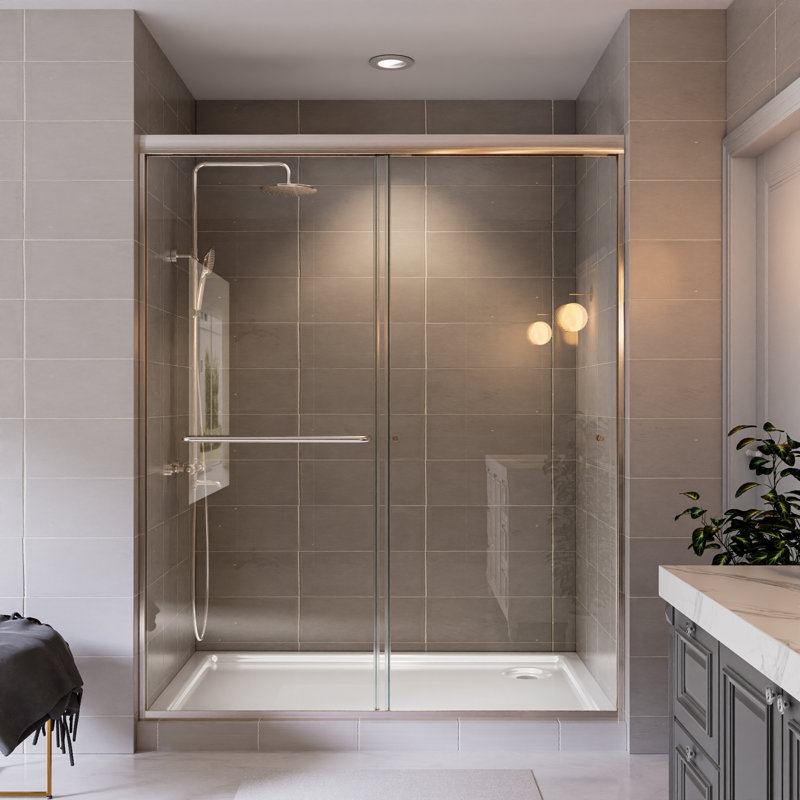 56" - 60" W x 72" H Double Sliding Framed Shower Door with SGCC-certified Tempered Glass, Brushed Nickel
