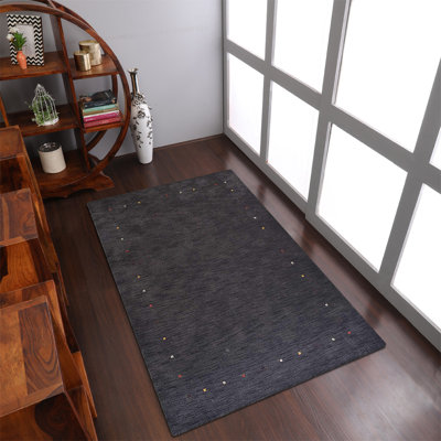 Beanland Hand Knotted Loom Wool Eco-Friendly Area Rugs - 6' x9', Rectangle, Charcoal Color, Contemporary Modern Design, High Pile Thick Handmade Anti Skid Area Rugs for Living Room, Bed Room