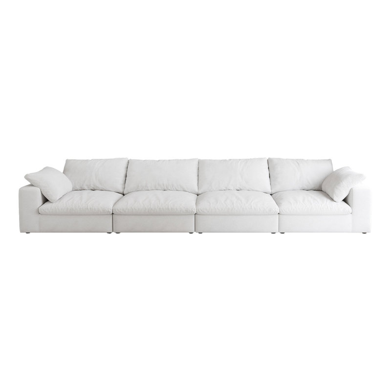 Canapé minimaliste de 160 po 4 po, coussin épais avec rembourrage en plumes, coussins à fermeture à glissière, bureau confortable, canapé-lit modulaire en tissu blanc modulaire, siège rembourré de plumes