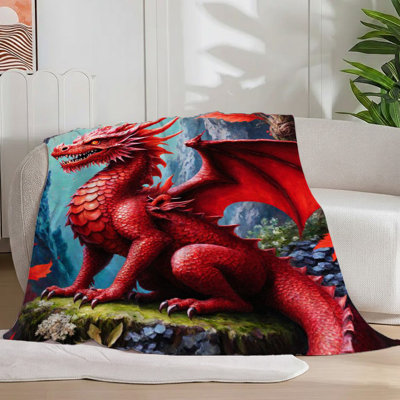 1pièce couverture de dragon rouge enchantée, couverture de flanelle de dragon majestueuse Fiery Scales, art fantastique chaleureux et chaleureux, vibrations d'automne, forêt mystique, cadeaux d'amant de dragon pour canapé / lit / voyage 55 * 70
