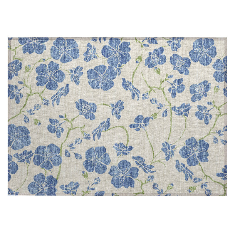 Linen Floral Machine Washable Rectangular Rug 1'8" x 2'6"