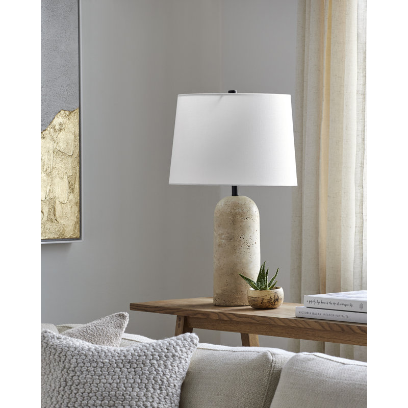 Holderness Travertine Table Lamp, 25" H x 15" W x 15" D