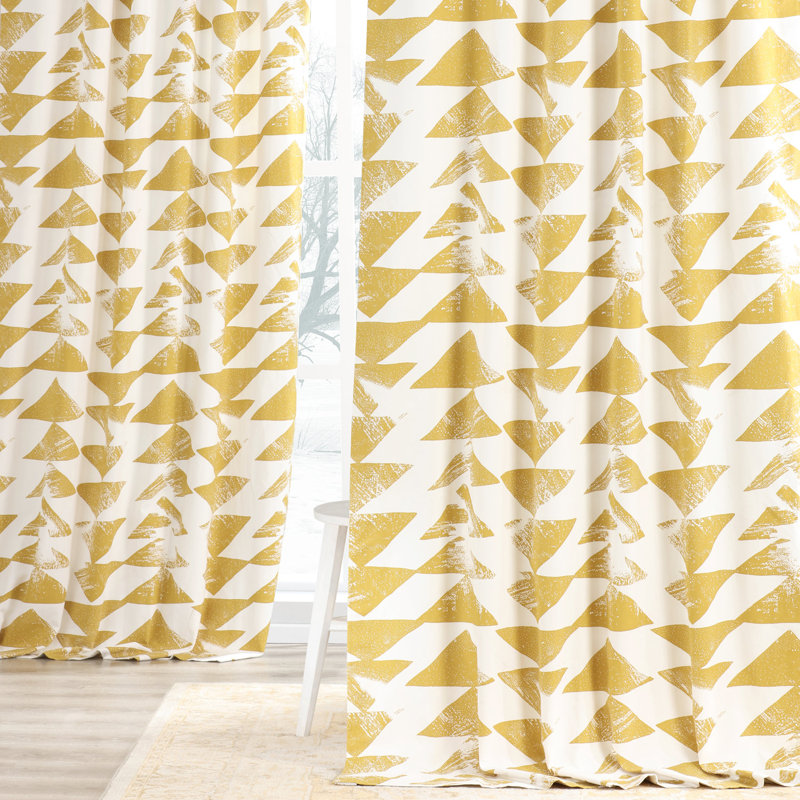Efren Triad Geometric Printed Cotton Rod Pocket Room Darkening Curtains - Single Panel Drapes (1 Panel), 50" W x 84" L