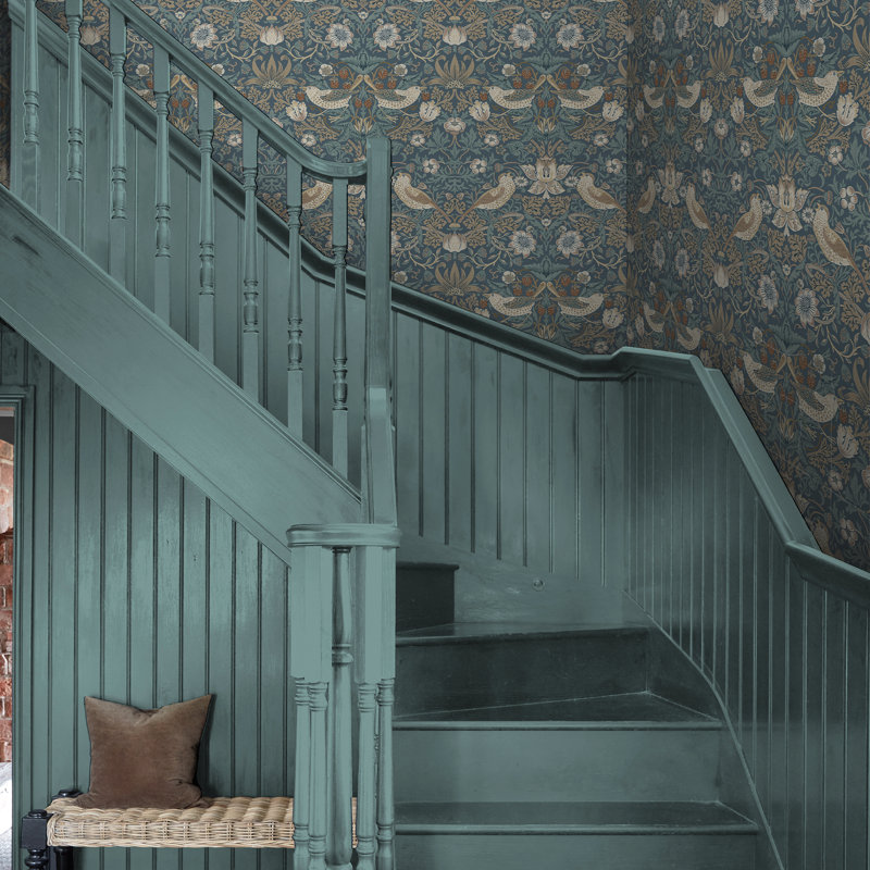 Grody Strawberry Thief Washed Blue Wallpaper