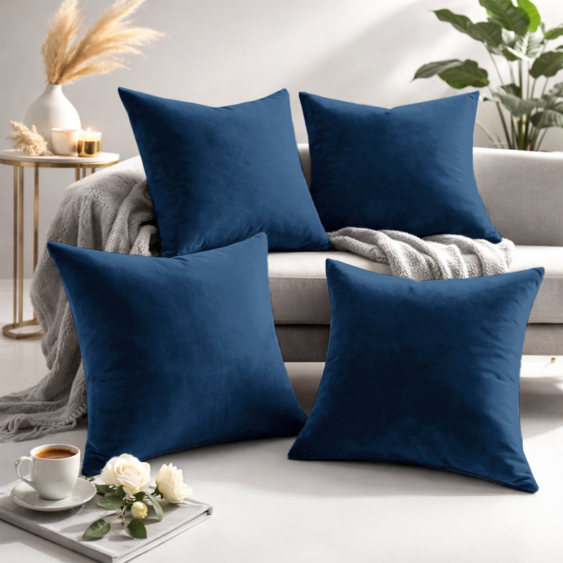 Square Scatter Velvet Cushion Cover ( Set of 4 ), Navy Blue