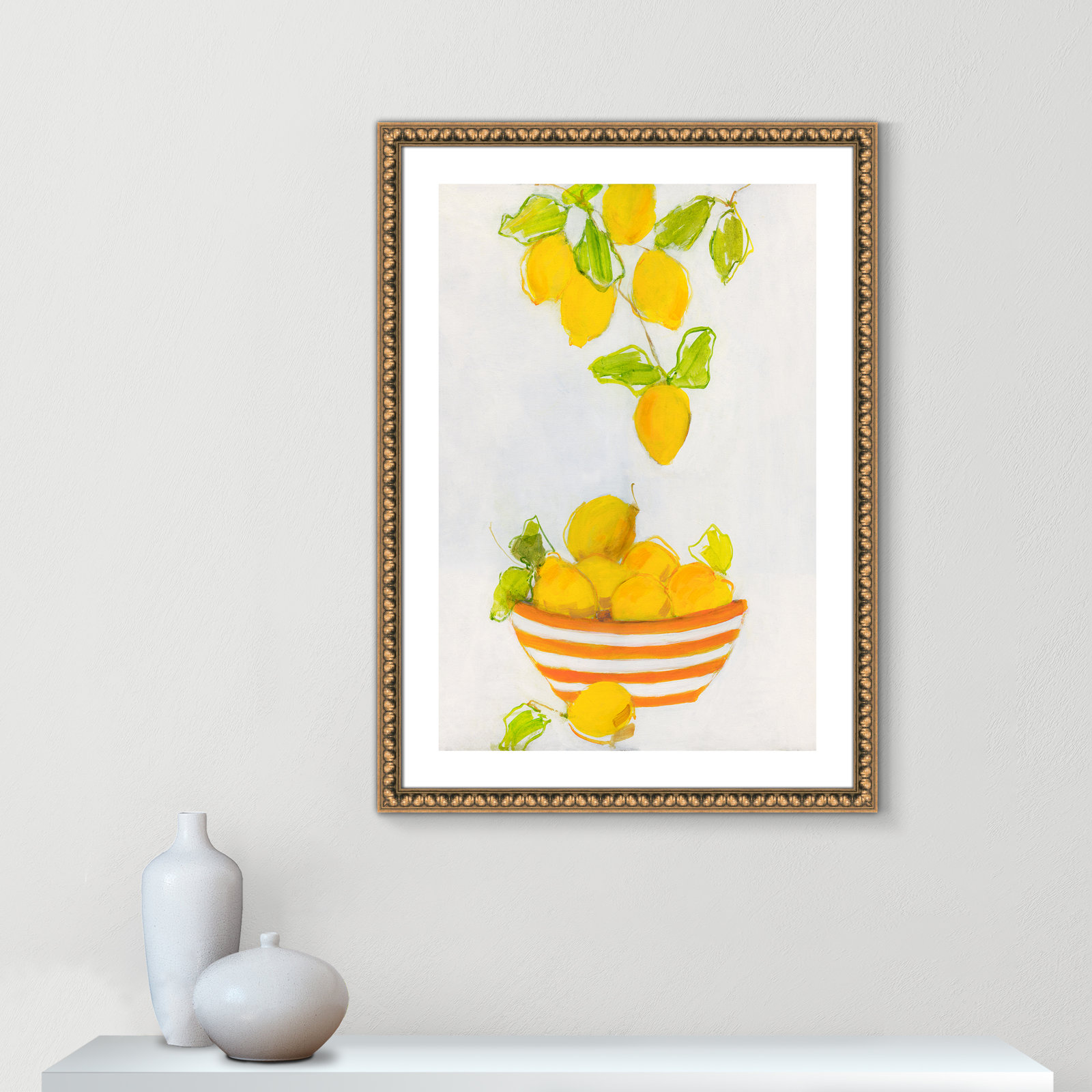 Darcy "Lemonlicious" Painting by Sally Swatland, Gold Bead Framed Paper, 35.5" H x 25.5" W x 1.13" D