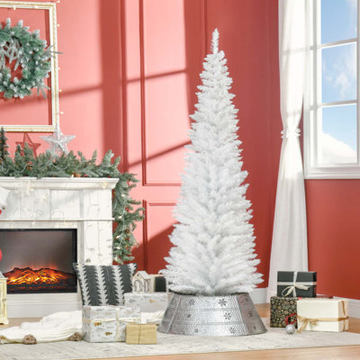 Slim Artificial Pencil Christmas Tree - 390 Realistic Branch Tips Flame-Retardant Unlit Tree with Plastic Stand