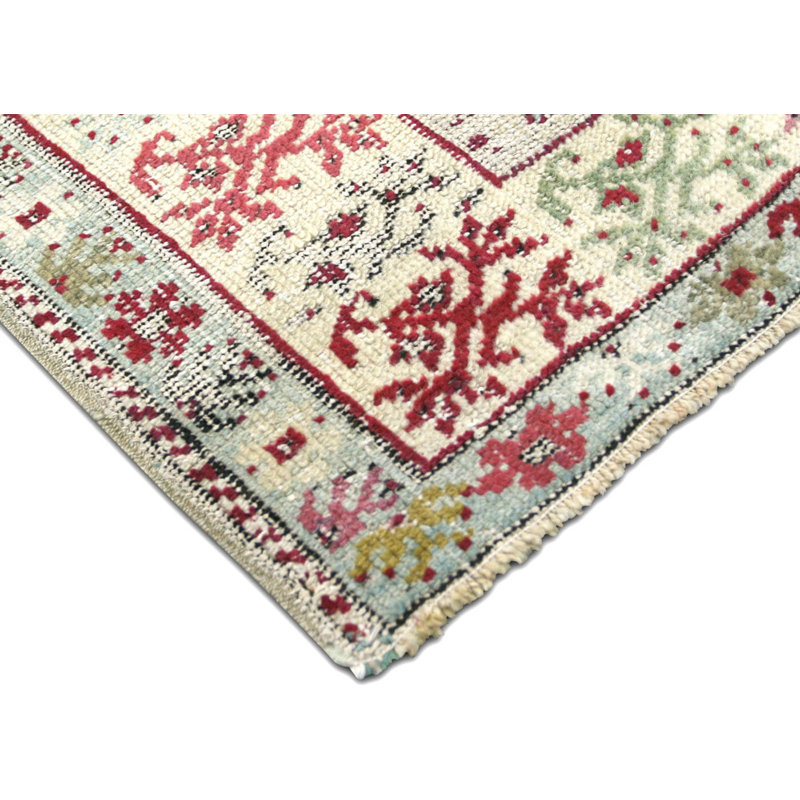 Tapis unique en laine noué à la main des années 1960 de 3 pi 8 po x 6 pi 10 po en rouge / jaune / ivoire / gris