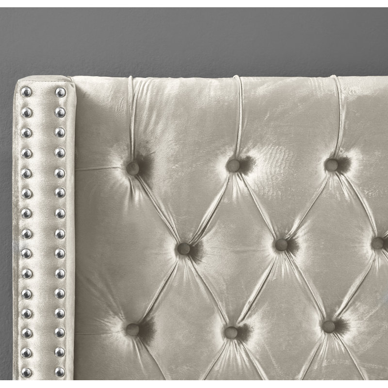 Joclynn Upholstered Bed, Full, Cream Velvet, Chrome
