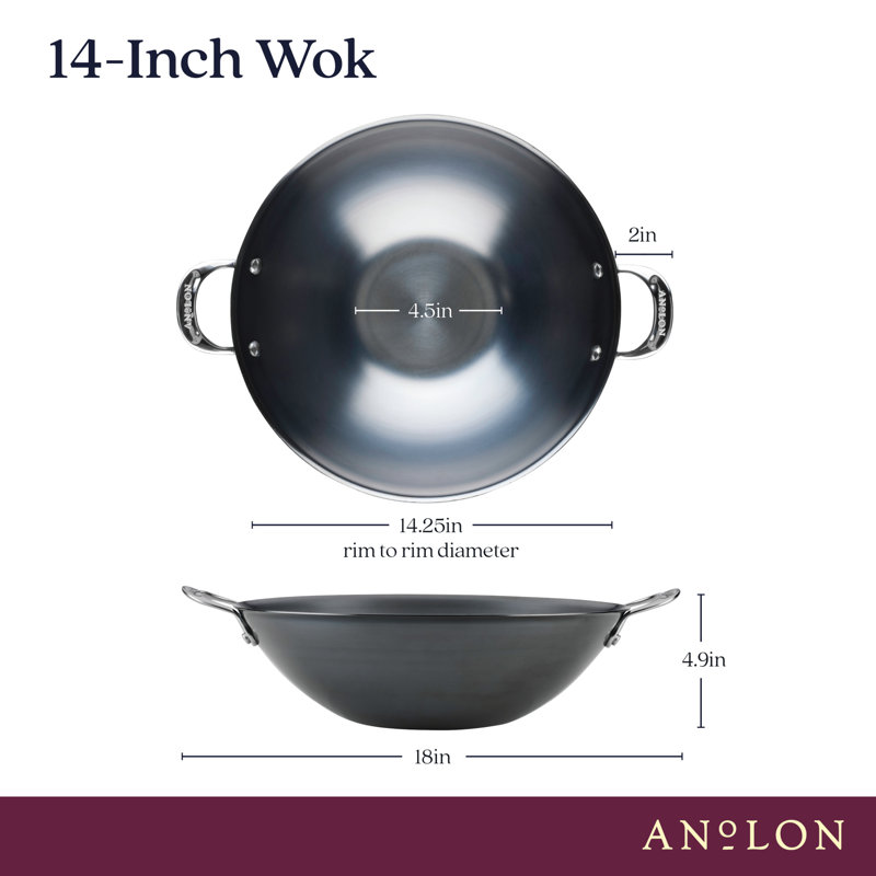 Anolon EverLast Carbon Steel Wok, 14-Inch, Black