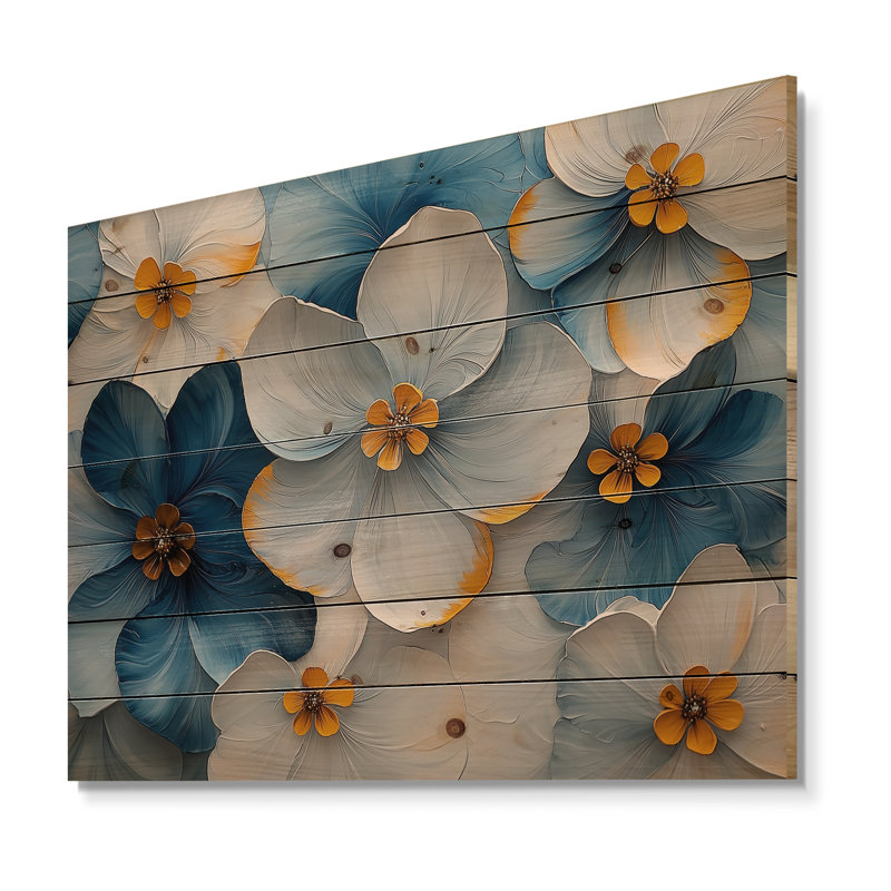 Velours cerisier en fleurs bleu Simplicity II - décoration murale bois de cerisier en fleurs - sur bois de pin naturel