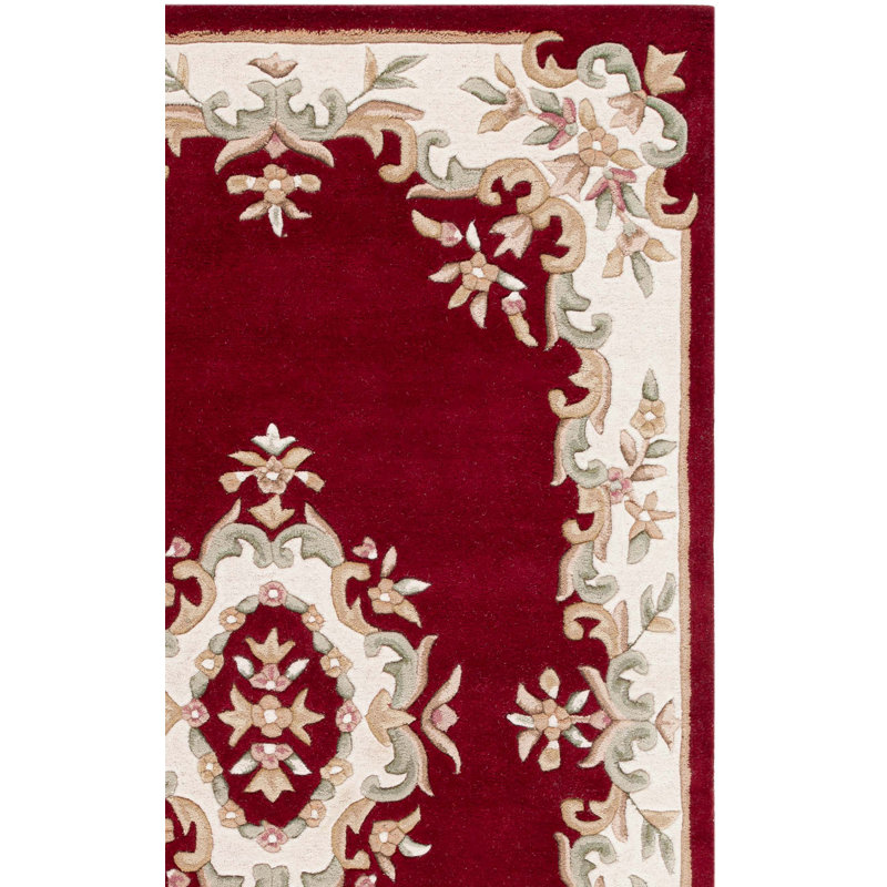 Stembridge Hand Tufted Wool/Cotton Floral Rug in Red/Ivory, Rectangle 3' x 5'