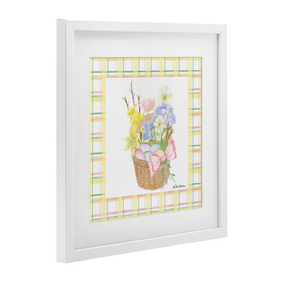 Spring Basket on Plaid Framed Print Under Glass, design by Lee Ann Sanders