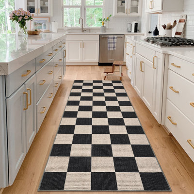 Tapis moderne en damier lavable à la machine, antidérapant, moelleux et sans perte de poils, revêtement de sol à poils courts pliable, tapis décoratif imprimé pour le salon et la chambre à coucher