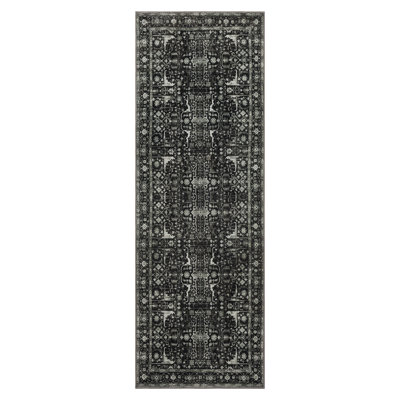 Machine Washable Vintage Oriental Area Rug Non-Slip Backing Black/Beige/Gray Indoor Carpet for Living Room, Bedroom, Hallway Runner