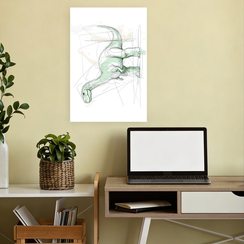 Green Dinosaur Sketch Contemporary Animal Wall Art Print 1 Piece Wrapped Canvas Wall Art, 45.72cm H x 30.48cm W
