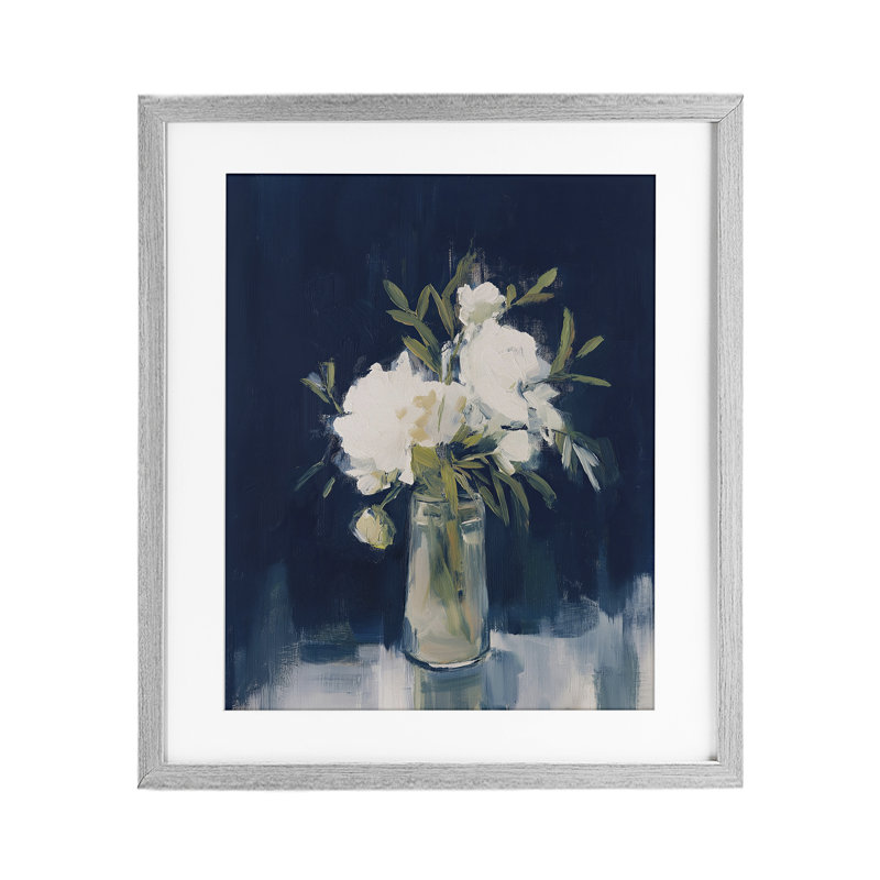 Pivoines sur mirage bleu, reproduction sous verre, conception de Svetlana Aleynikova, H 16 po x l 13 po, Cadre de ferme gris