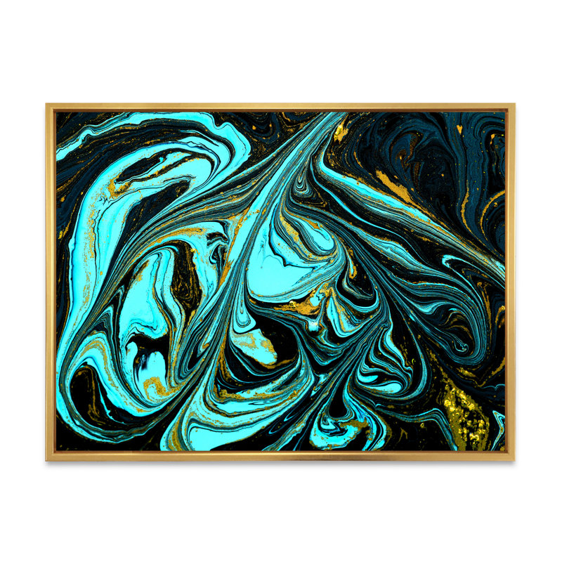 Art abstrait marbré turquoise abstrait - décoration murale moderne en toile, H 30 po x l 40 po x P 1,5 po
