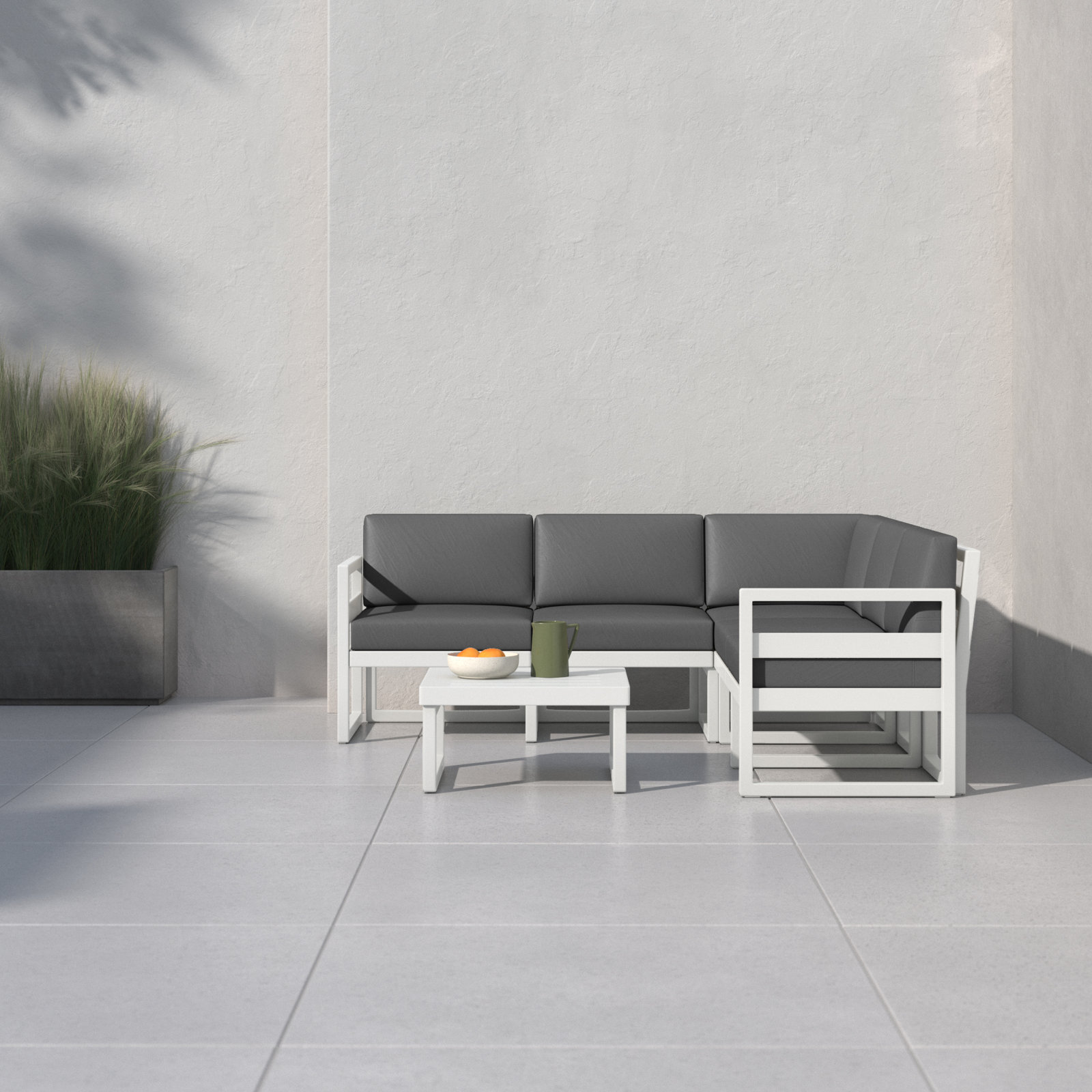 Lane 5 - Person Modular Patio Conversation Set with Cushions, White, Charcoal