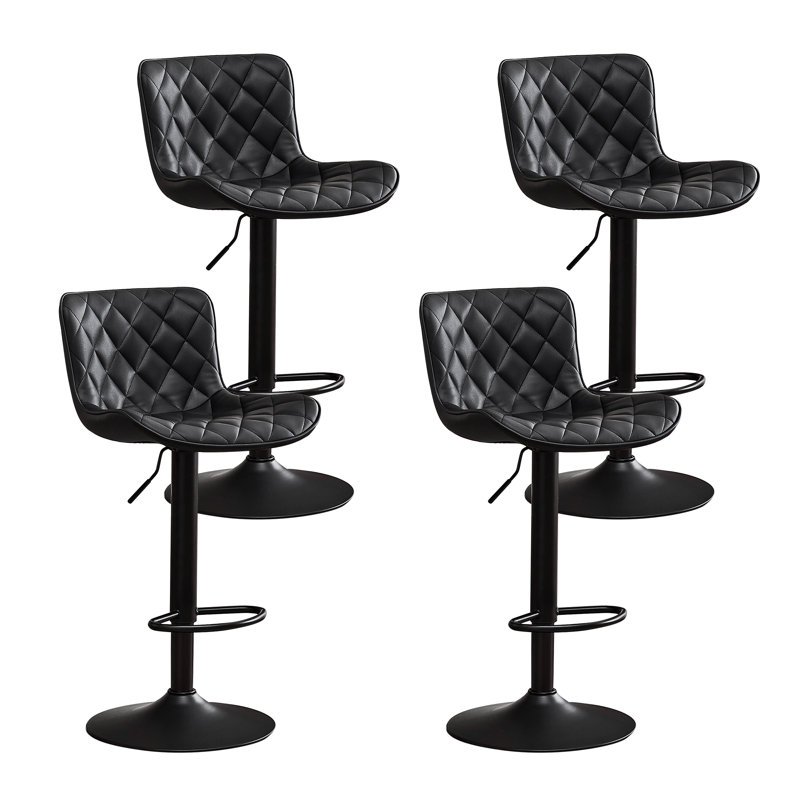 Swivel Adjustable Height Bar Stools, Leather Modern Barstools, Upholstered Counter Stool, Black