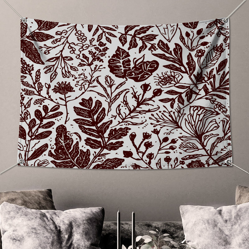 Tapisserie murale à motif botanique à feuilles - Décoration murale botanique, 68 po H x 80 po L avec 4 œillets