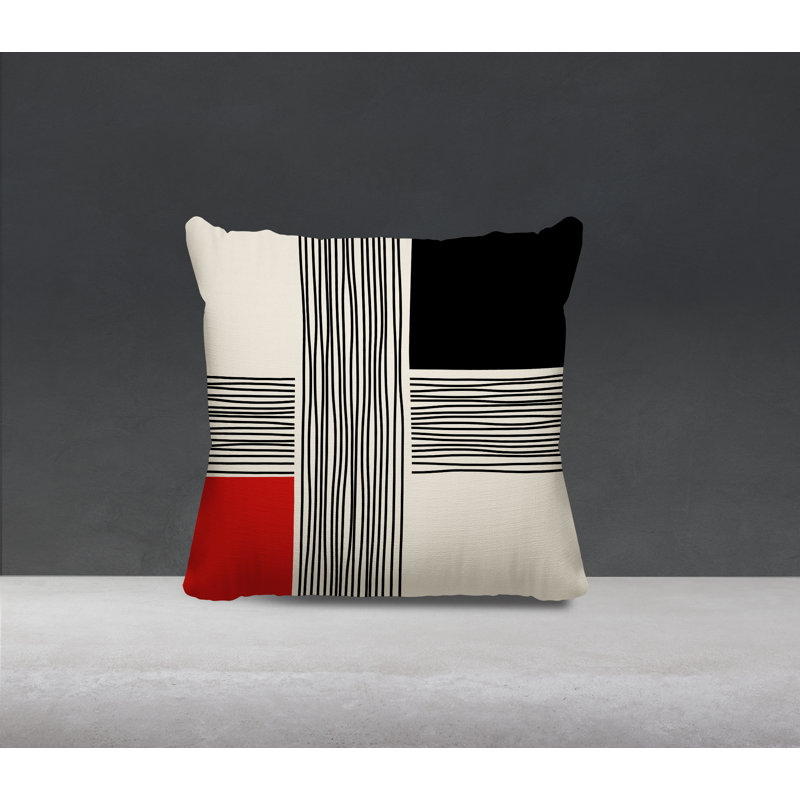 Cassie Abstract Outdoor Reversible Throw Pillow, 15"H x 15"W, Red/Cream/Black