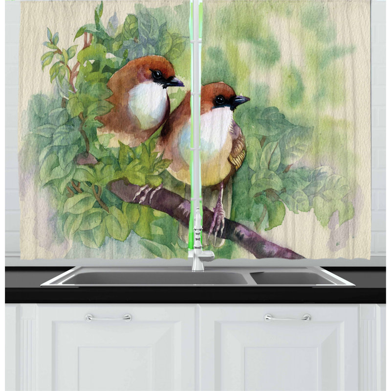 Ensemble de rideau de cuisine 2 pièces oiseaux