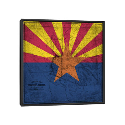 « arizona flag, old western map grunge », impression sur toile
