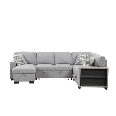 Cairo Modern Style Sectional With Pullout Sleeper, Storage 2 Bookcase And USB Made With Wood And Metal In Gray(B009 NJ Inventory)