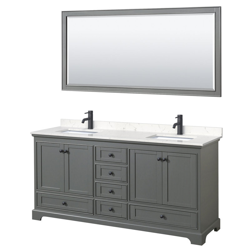 Ensemble de meuble-lavabo double 72 "avec miroir Deborah, Gris foncé, Noir mat, Marbre de culture de Carrare