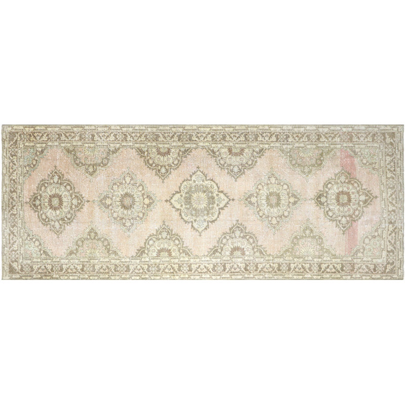 Tapis de couloir beige en laine noué à la main de conception unique années 1960 4 pi 10 po x 12 pi 7 po Gallery
