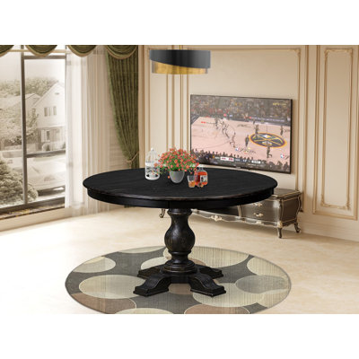 Mid Century Dining Table with Acacia Wood Round Tabletop, Sand Blasted Black Finish