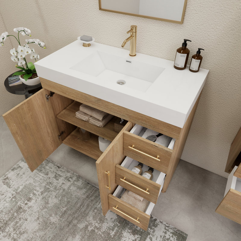 42'' Single Bathroom Vanity with Acrylic Top, Oak