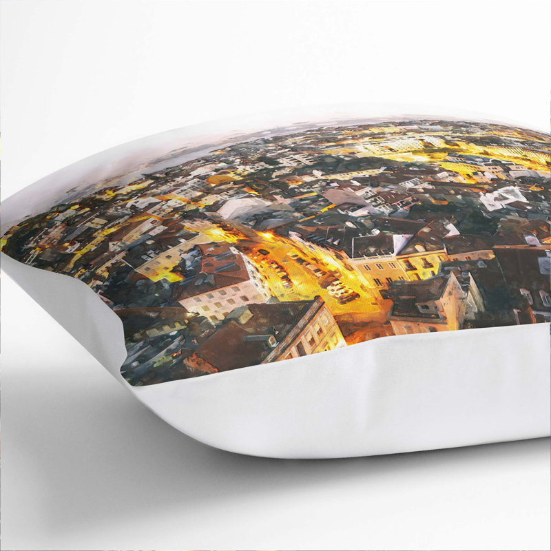 Lisbon Portugal Cushion with Filling, 40cm H x 40cm W x 15cm D, White