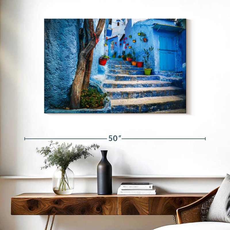 Ravi Chefchaouen escalier bleu, H 26 po x l 39 po