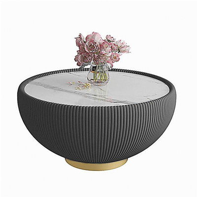 Light Sintered stone Top Cup Shape Leather Coffee modern Sofa Table for Living Room furniture (Each tabletop has a unique grey pattern)