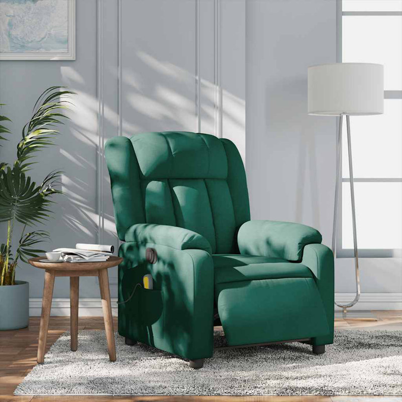 vidaXL Massage Recliner Chair, Adjustable, Dark Green Polyester, Power
