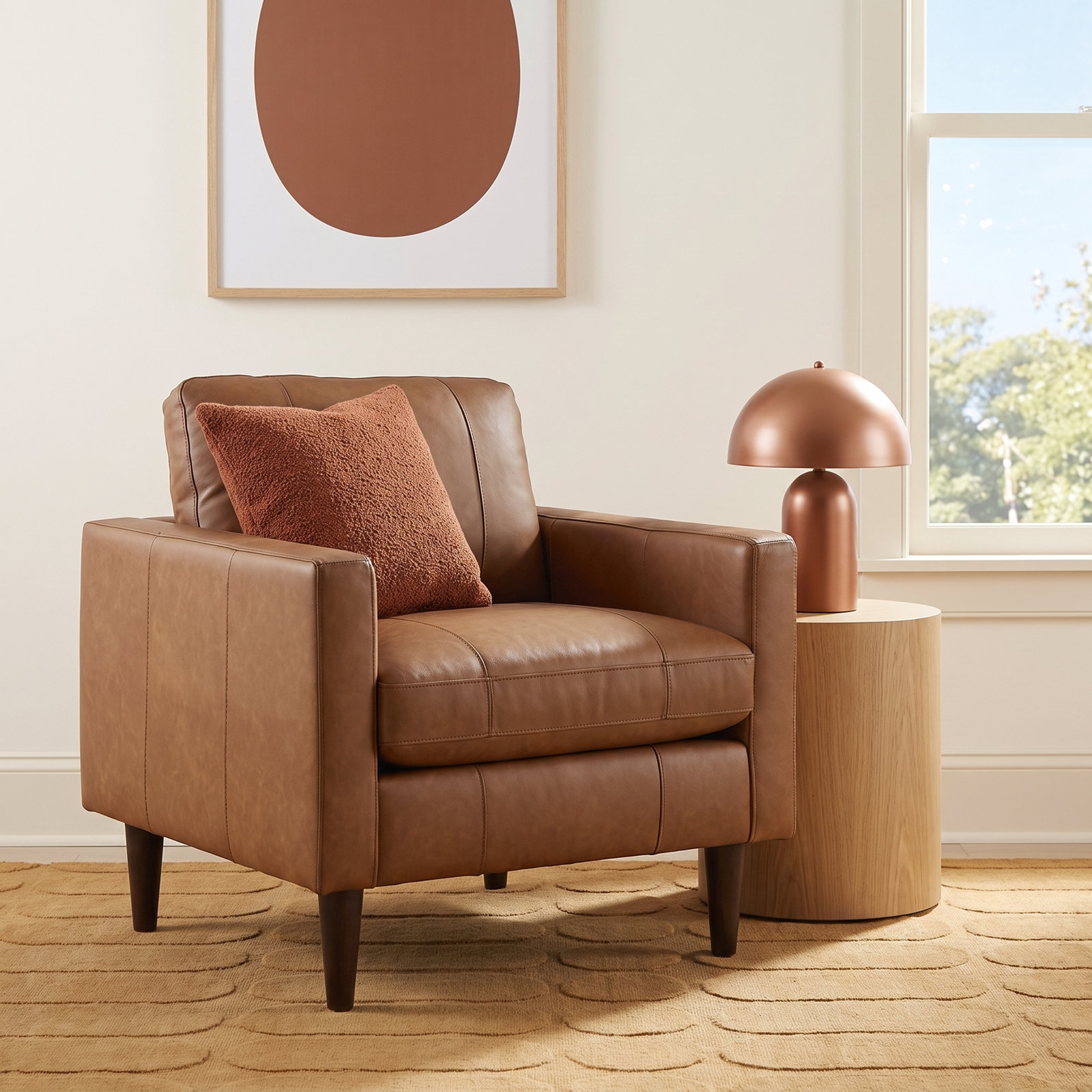 Viveros Upholstered Armchair, Light Brown Genuine Leather