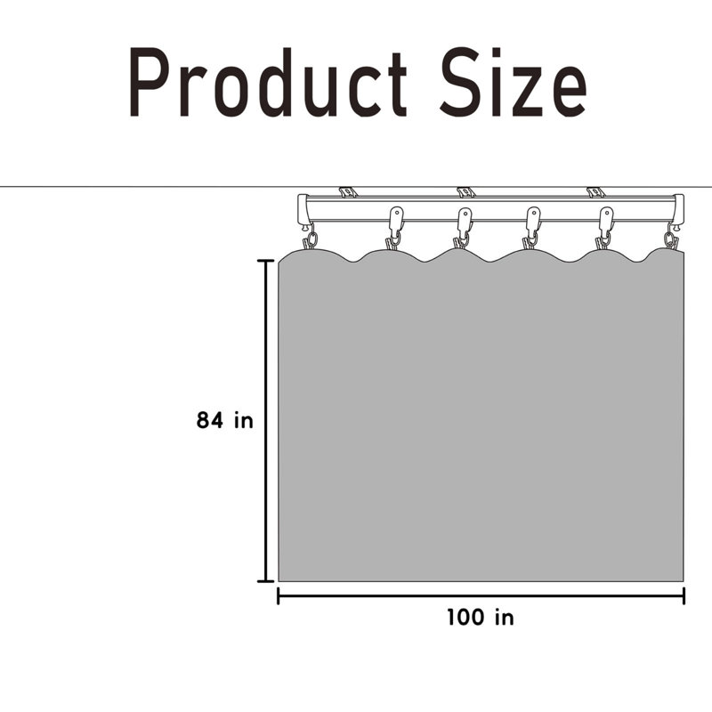 100" X 84" Blackout Ceiling Track Curtain Panel, Soundproof Room Divider With Hooks For Privacy Separation, Black