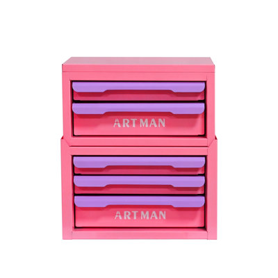Drawer-Style Desktop Organizer, Desk Stationery Holder, Cosmetics Storage Cabinet—{Pink-Purple, 2+3 Tier}
