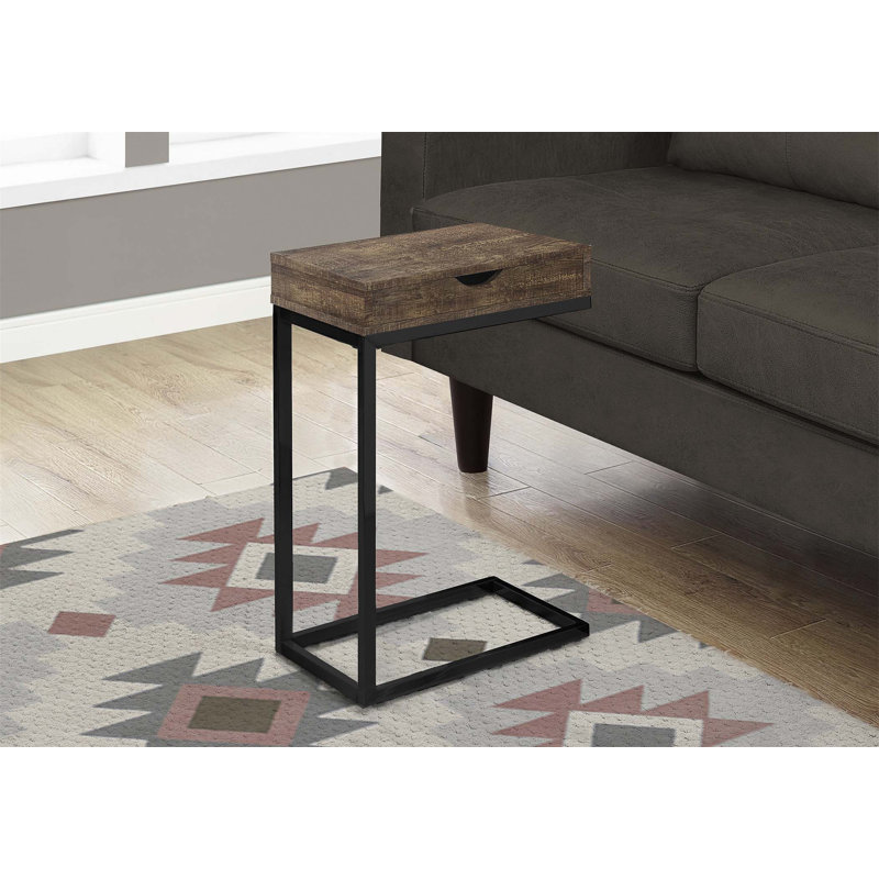 Table d'appoint en forme de C, bout, côté, collation, tiroir de rangement, salon, chambre à coucher, métal, Brun