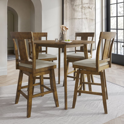 Ensemble de salle à manger 5 pièces à hauteur de comptoir rond avec chaises rembourrées à dossier rabattable, brun