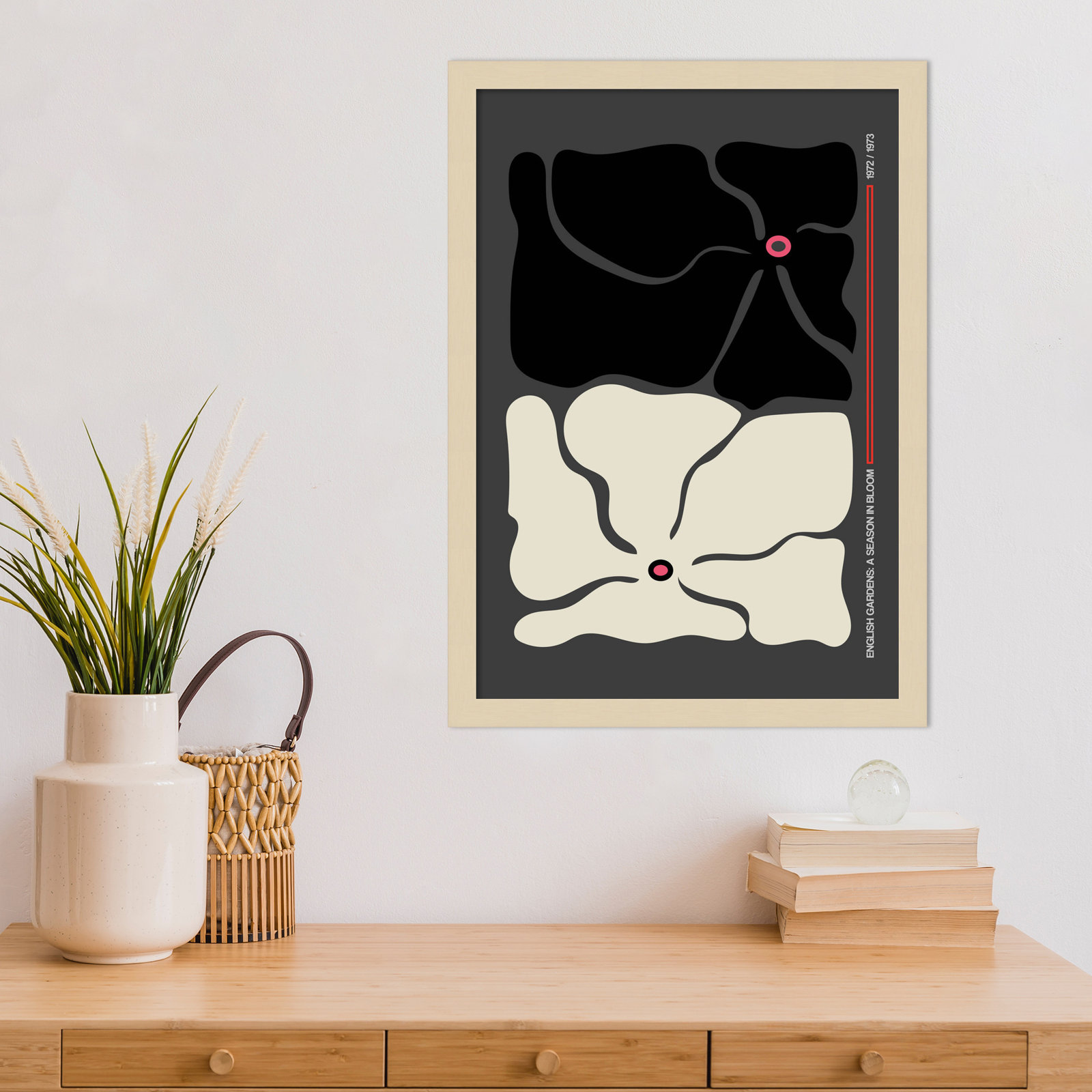 Two by Two Flower Grey Print, Brown, 21" H x 15" W x 1" D