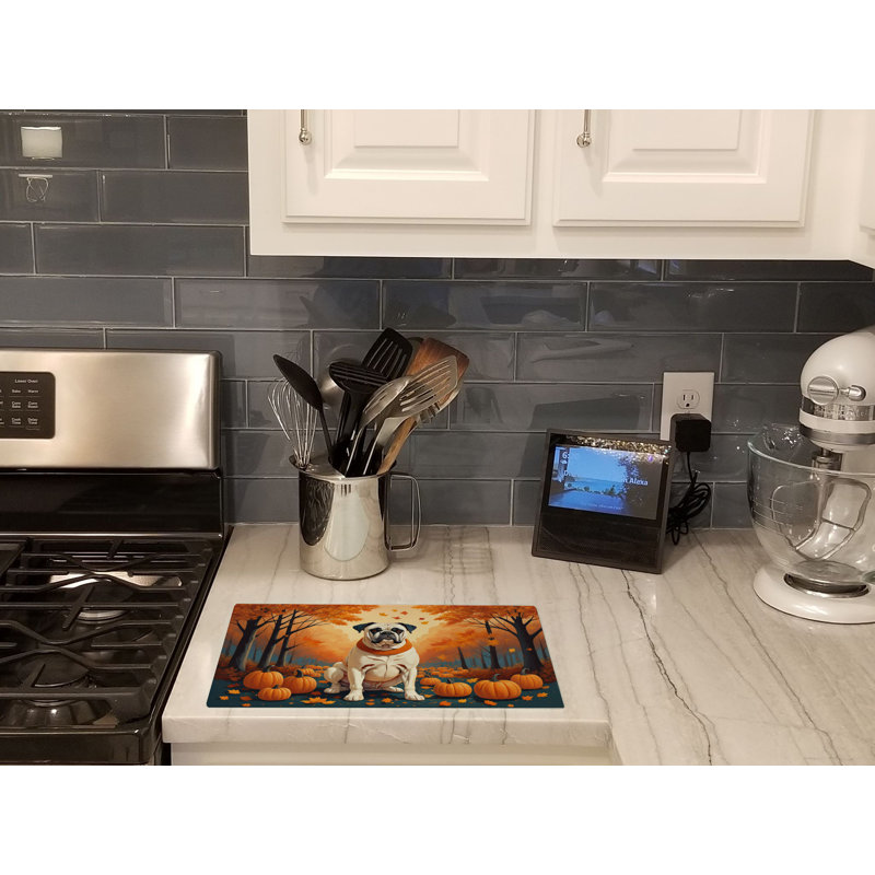 White Boxer Fall Glass Cutting Board Large